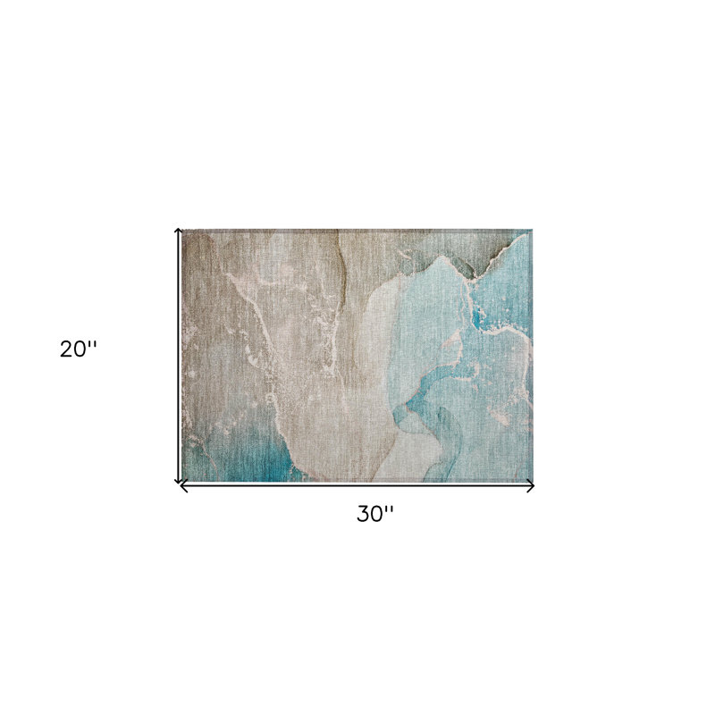 2' X 3' Teal Abstract Washable Non Skid Indoor Outdoor Area Rug