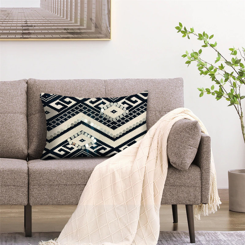Coussin lombaire rectangulaire en coton 12 x 20, motif aztèque classique, blanc, noir