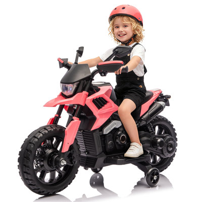 Motocyclette électrique à piles 6V pour enfant avec roues d'entraînement, vitesse réglable de 2 à 5 MPH, musique portative Bluetooth pour les filles de 3 ans et plus, rose clair