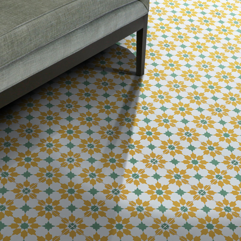 Ahfir 8" x 8" Cement Singular Wall & Floor Tile, Yellow/Green