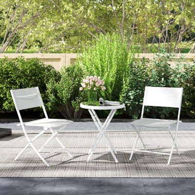 Outsunny 3 Pieces Outdoor Bistro Set Glass Top Table 2 Folding Chairs White