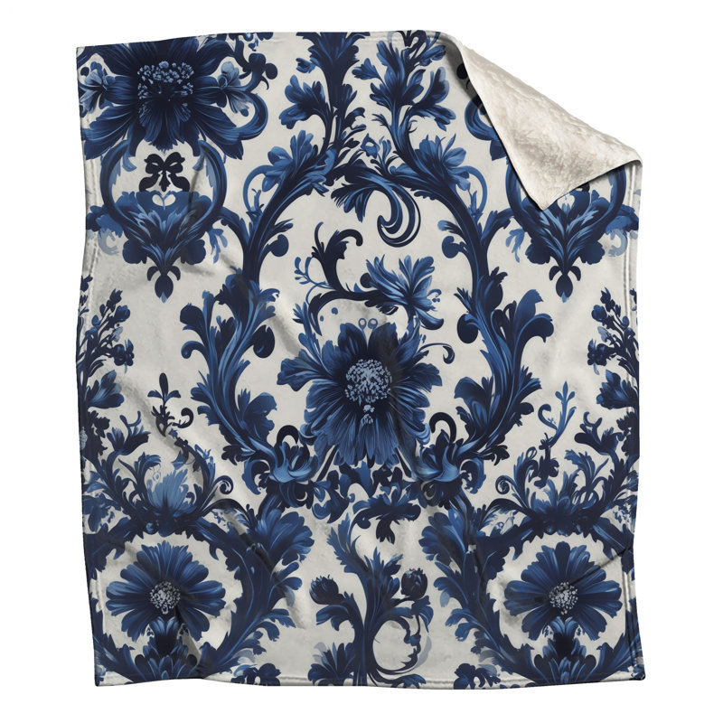 Couvertures damassées à motif floral bleu, L 50 po x H 60 po