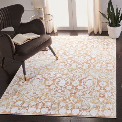 Phillipston Viscose Oriental Rug in Beige/Gold