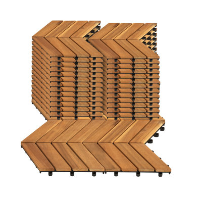 12"x12" 30 Pcs Acacia Interlocking Deck Tiles, Tool-Free