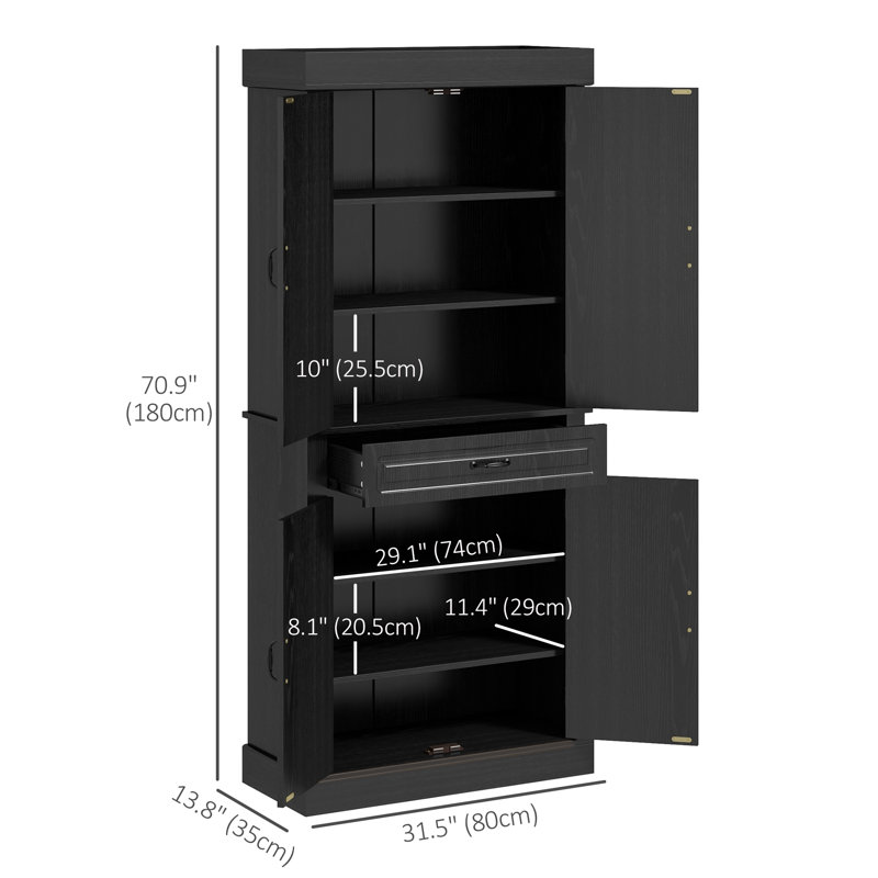 Garde-manger autoportant 71 po avec 4 portes et armoire, 71 po, noir