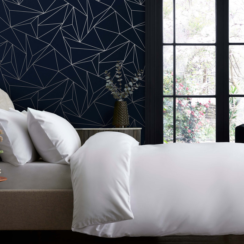 Geometric Metallic Wallpaper Double Roll, Navy Blue