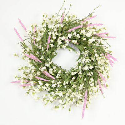 24" Artificial Spring Summer Blossom Cluster Greenery Foliage Berry Forsythia Floral Wreath For Front Door