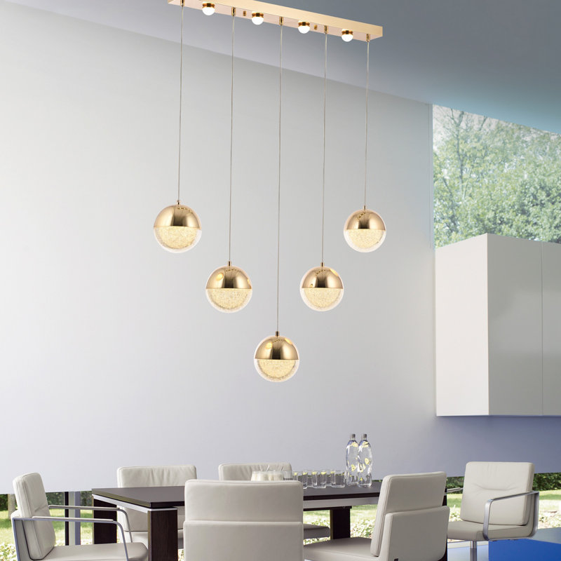 5 - Light LED Kitchen Island Pendant, Gold, Gold/Amber