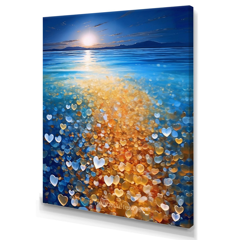 Petits cœurs sur la plage tropicale de la pleine lune, H 40 po x l 30 po x P 1,5 po, Toile tendue