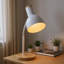 White Table Lamp with Flexible Arm and Wooden Base