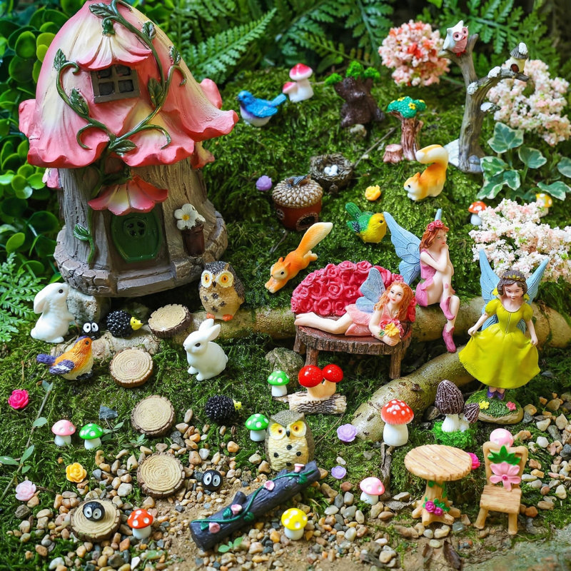 93 Pcs Fairy Garden House Resin Accessories Fairy Elves Kit Miniature Fairy Figurines Ornaments Animals Decor Outdoor For DIY Dollhouse