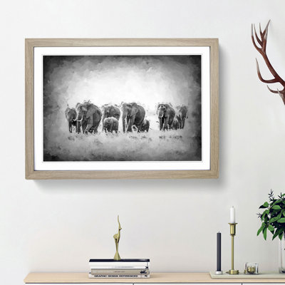 Herd of Elephants Roaming in Abstract - Picture Frame Painting Print