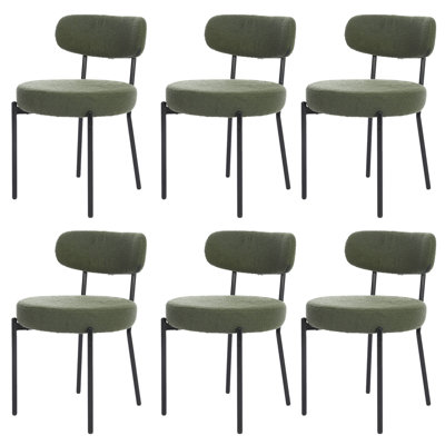 Boucle Sherpa Dining Chairs Set - Ergonomic Curved Back Upholstered Chairs with Sturdy Metal Frame, Easy Assembly for Modern Kitchen & Dining Room