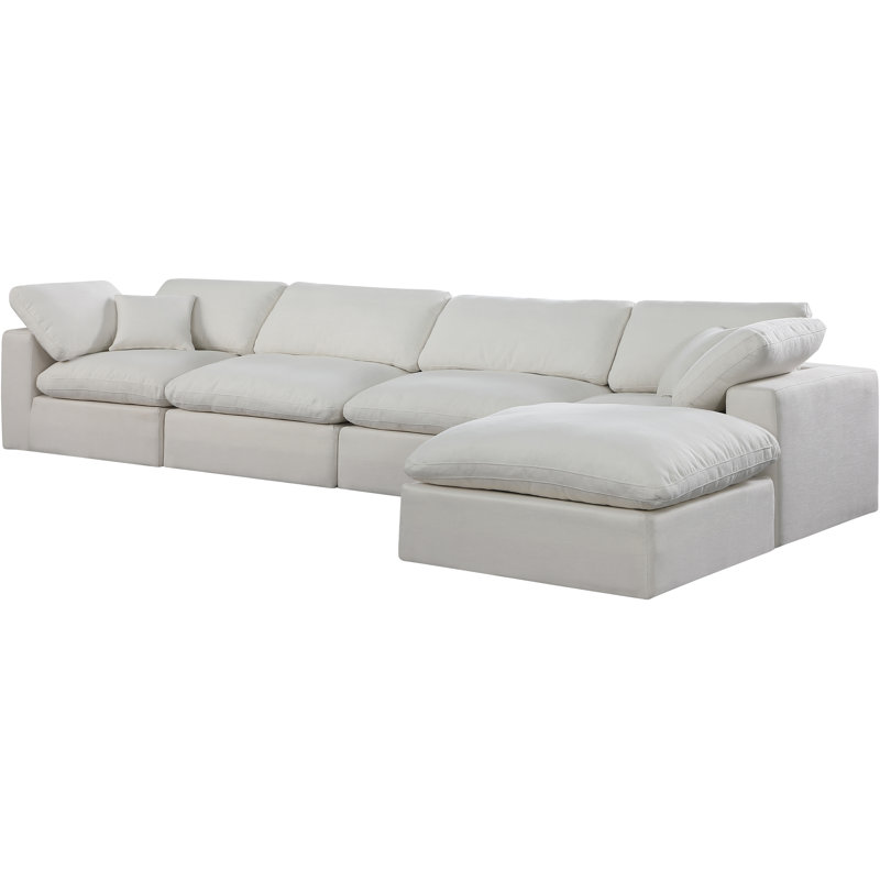 Ishneet 5 - Piece Upholstered Sectional, Cream Linen Textured Fabric