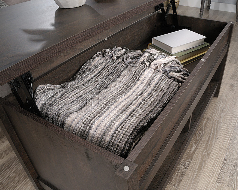 Vintage Coffee Oak Rectangular Lift-Top Coffee Table with Storage