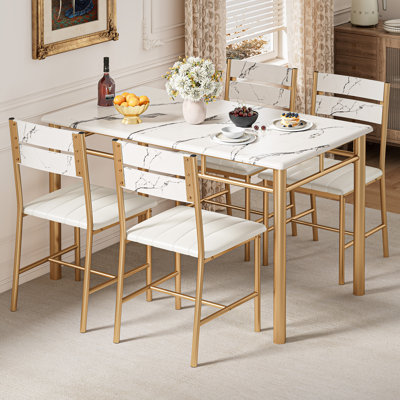 5-Piece Dining Table Set For 4, Kitchen Table With 4 Pu Upholstered Dining Chairs