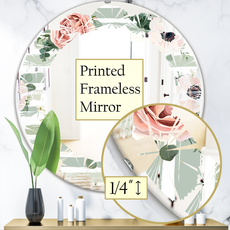 Miroir mural sans cadre en v à motif floral, H 31,5 po x l po
