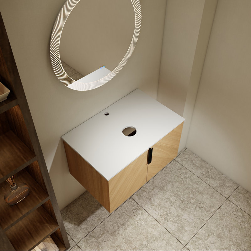 Base de meuble-lavabo mural avec dalle de pierre et portes à fermeture en douceur, 30"