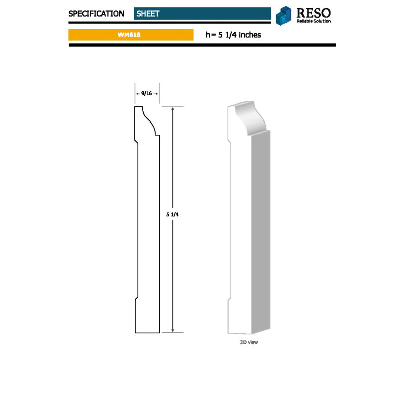 Rmb 618 9/16 In.d X 5 1/4 In. W X 96 In. L Primed Finger-Joined Pine Baseboard Moulding 5-Pcs 40 Ft Total