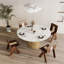 Table de salle à manger moderne de 47 pouces de style Mid-Century avec plateau en pierre frittée et base en U en bois massif pour une cuisine ou un bureau élégant-43717579-43717581