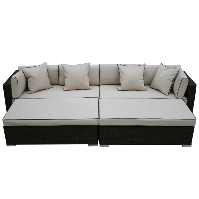 Tessa 6 Seater Rattan Corner Sofa Set with Cushion, Chocolate/Cream
