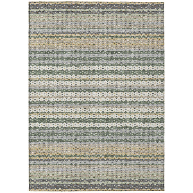 Machine Washable Indoor/Outdoor Chantille ACN2823 Stripes Rug, 5' x 7'6", Khaki
