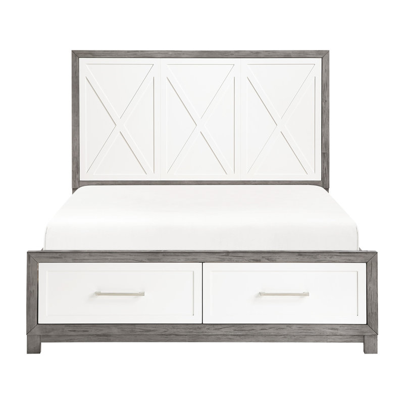 Grand lit plateforme avec rangement et rangement dans la chambre grise