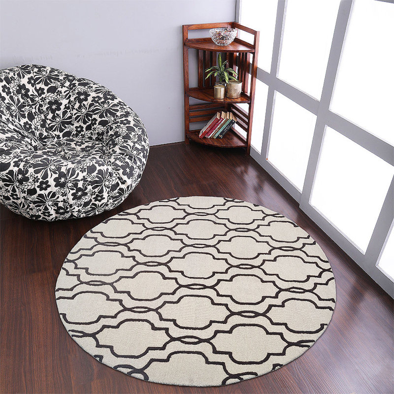 Hand Tufted Wool Eco-Friendly Area Rugs - Round, Beige Brown Color, Geometric Modern Design, High Pile Thick Handmade Anti Skid Area Rugs for Living Room, Bed Room