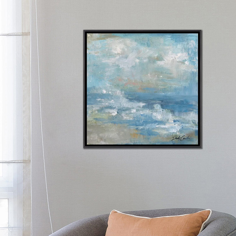 Reproduction d’art, "Water Murmurii" par Debi coules, H 26 po x l 26 po x P 1,5 po, Encadrement noir décoloré, Pas de tapis