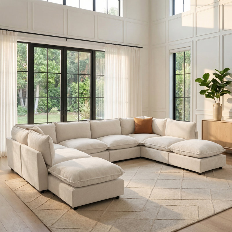 Heffernan Oversized Composable Modular Sofa, Beige Chenille, 33.10" H x 137.90" W x 100.86" D