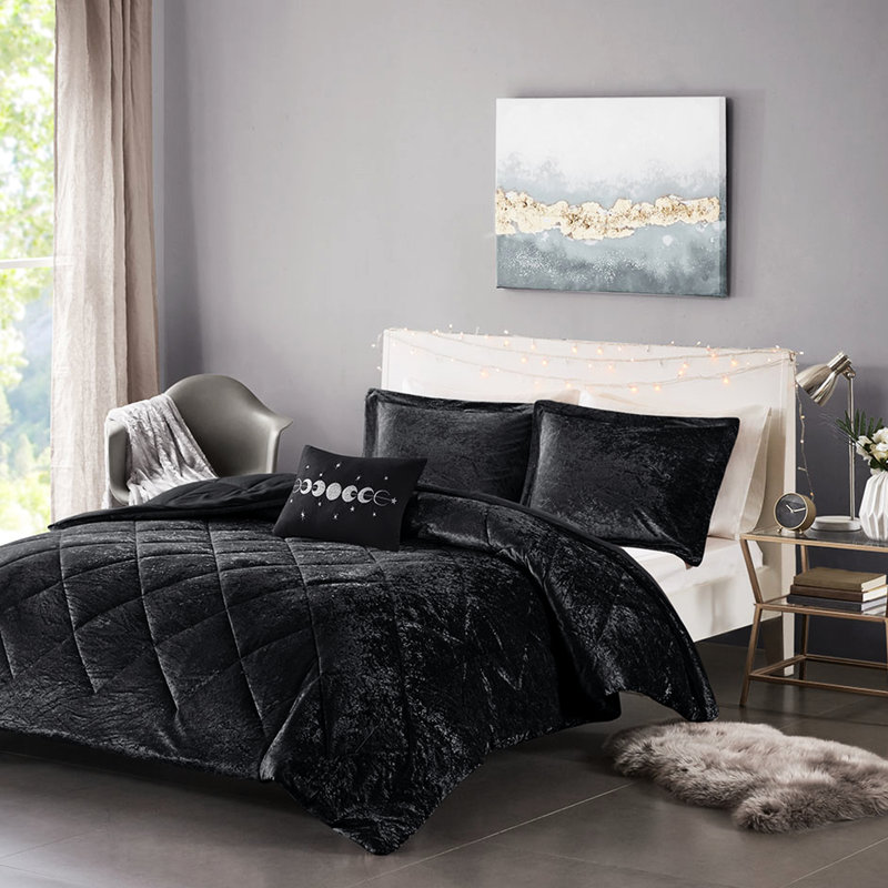 Édredon double / grand en velours noir -, diamant, lavable à la machine, coussin avec rembourrage, matelassage en losange, lavable