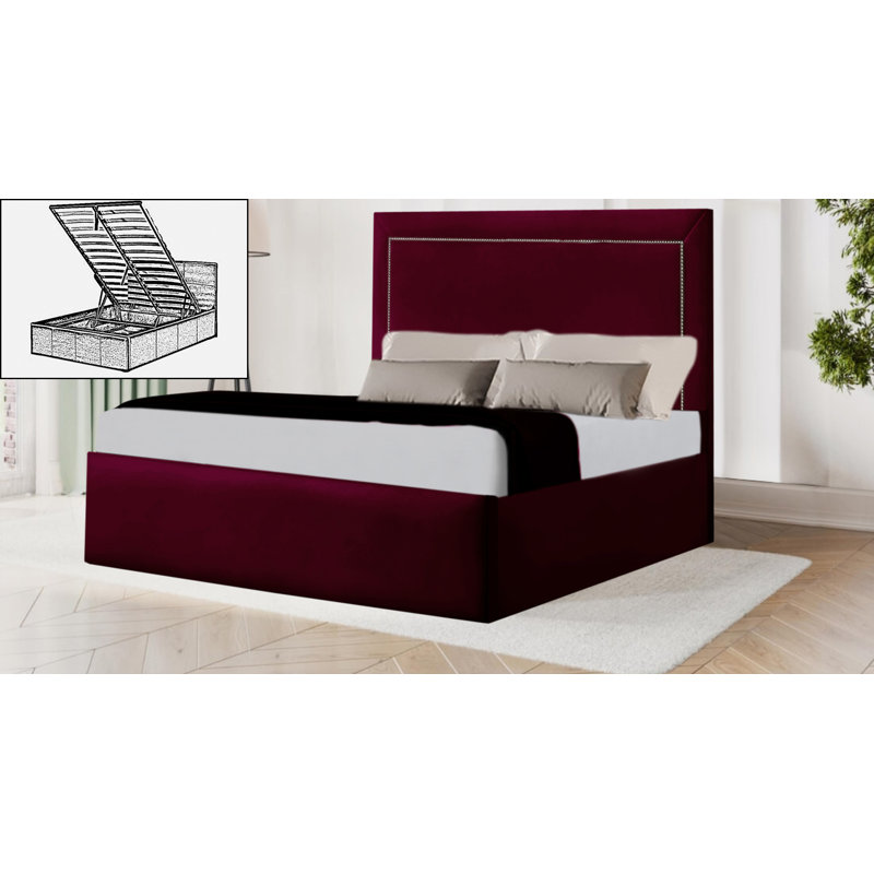 Barlas Upholstered Ottoman Storage Bed, Burgundy, Super King (6')