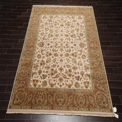 Tapis décoratif en laine noué à la main de conception unique 8 pi 1 po x 9 pi 11 po en brun/gris/Ivoire