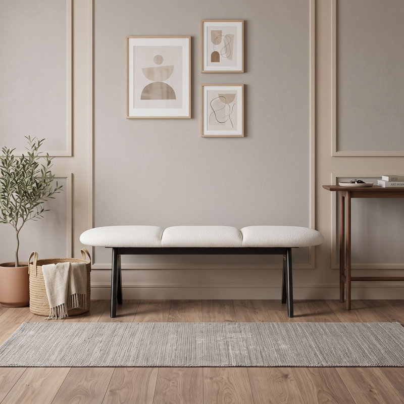 Banc rembourré avec pieds en bois, Black White