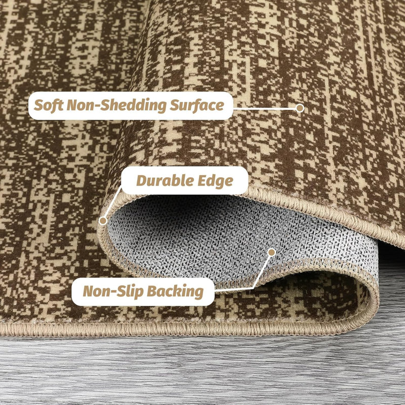 Washable Area Rug, Soft Non-Slip Modern Rug for Bedroom, Living Room, Office, Dining Room, Thin, Black, Rectangle 6' x 9'