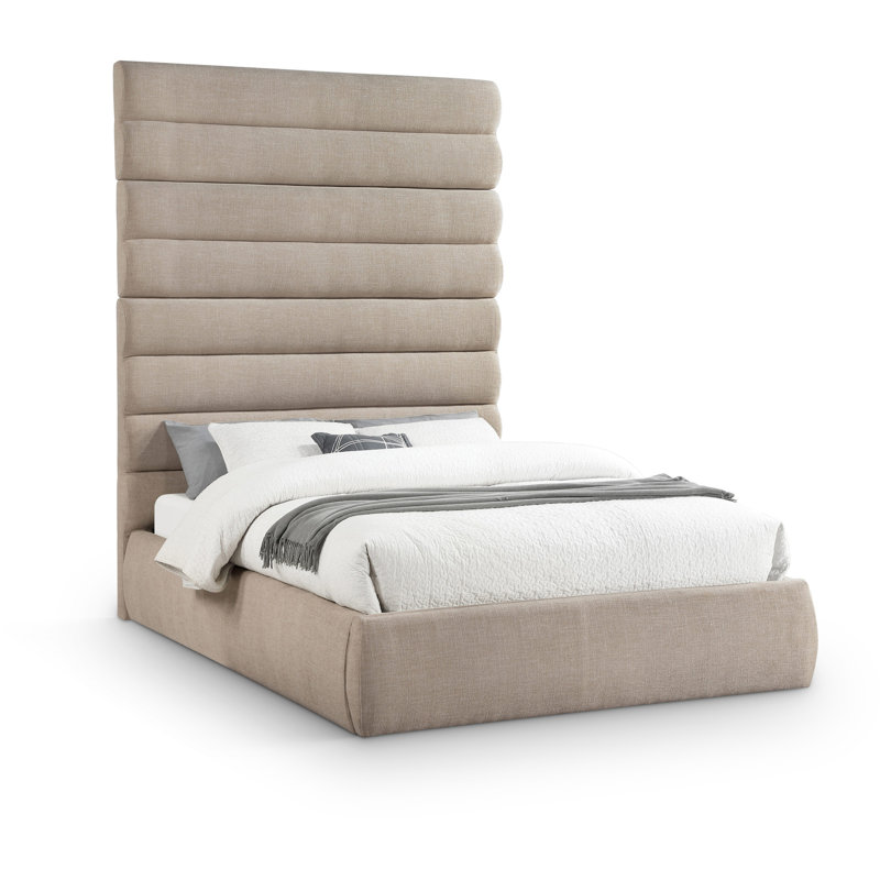 Lit en tissu Adam, Grand, Tissu texturé en lin beige