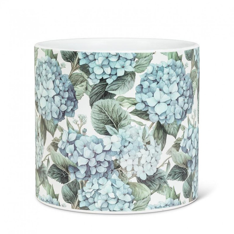 Jardinière à imprimé hortensias, H 6 po x l 6,5 po x P 6,5 po