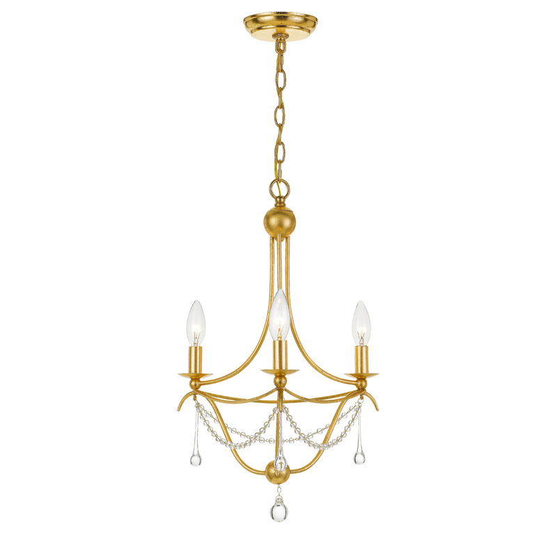 Braden 3 - Light Candle Style Empire Chandelier with Beaded Accents, Antique Gold, 94.25" H x 15.5" W, 3