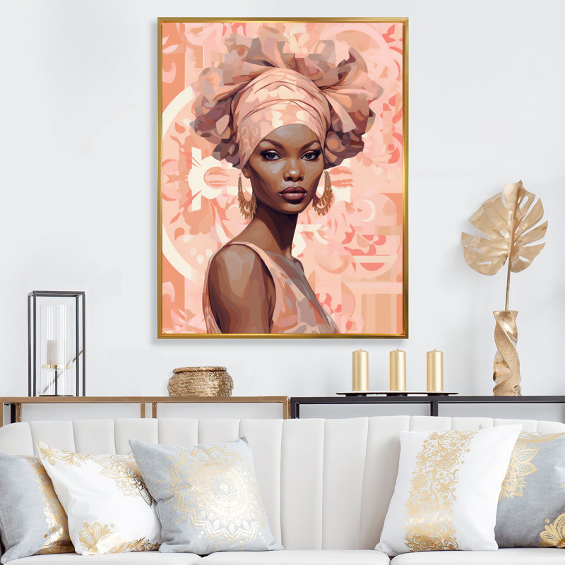 Vogue rétro mode afro-américaine beauté I, Cadre flottant doré, H 44 po x l 34 po x P 1,5 po
