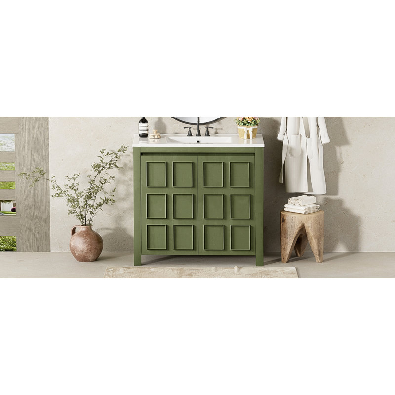 36 " Bathroom Vanity with Ceramic Sink, Olive Green