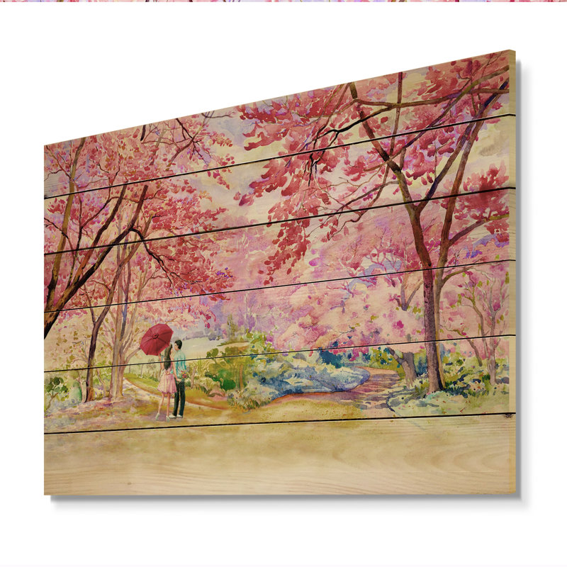 Couple romantique amoureux à Paris V - Peinture sur bois sans cadre, H 24 po x l 36 po x P 1 po