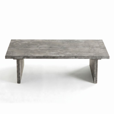 Modern Faux Concrete Coffee Table, Minimalist Rectangle Stone Look Center Table, Faux Slate Gray Cocktail Table with Slab Legs for Wabi-Sabi & Organic Modern Living Room
