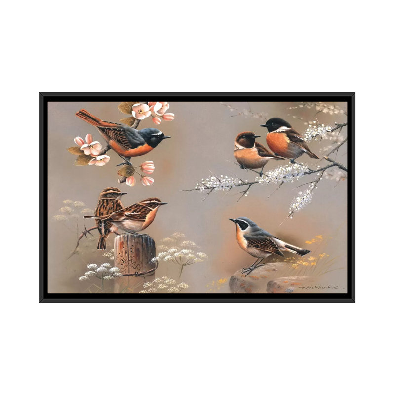 «Bird Composition» par Jan Weenink, impression sur toile tendue, H 18 po x l 26 po x P 1,5 po, Toile avec cadre noir
