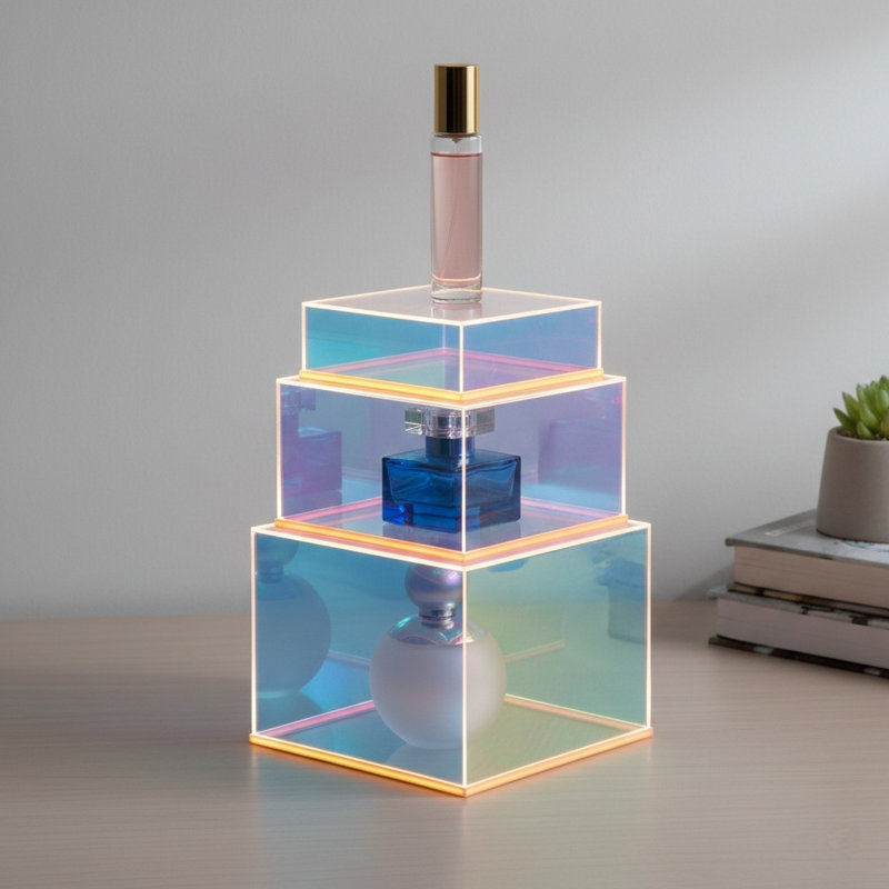 3Pcs Lighted Stackable Acrylic Iridescent Display Case