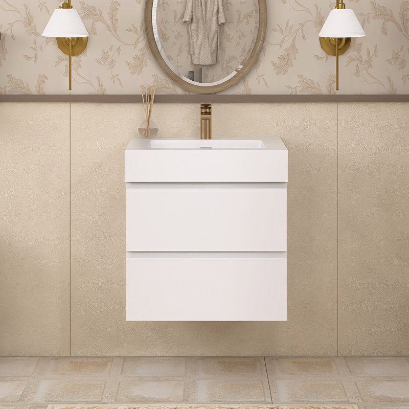 Meuble-lavabo simple 24 po avec plateau Kansiray, Blanc, Blanc