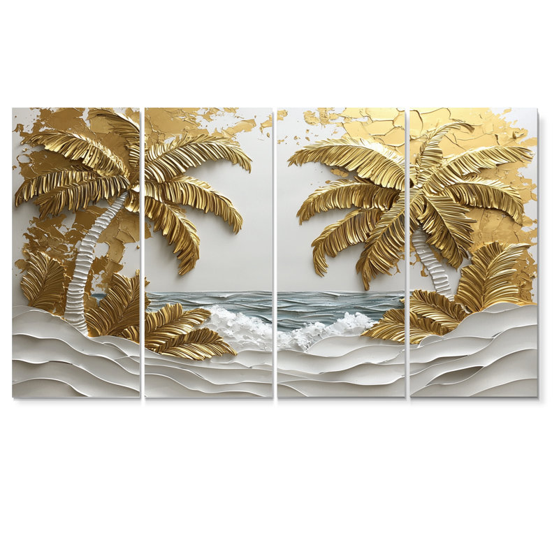 Palme dorée crème sur chaque I - Art mural crème - ensemble d'art mural traditionnel, H 32 po x l 64 po, 4