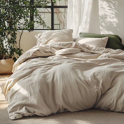 Bedsure Linen Cotton Blend Duvet Cover, PureWoven Cooling & Breathable Bedding Set for Hot Sleepers (Set of 3)