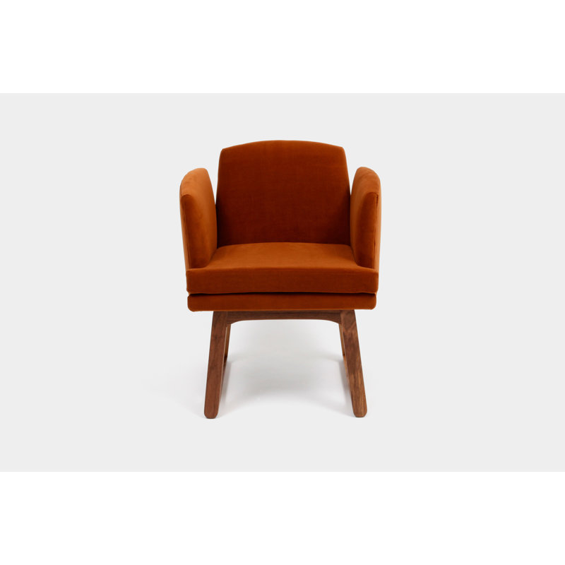 Allison 18'' H Velvet Upholstered Walnut Armchair, Cognac