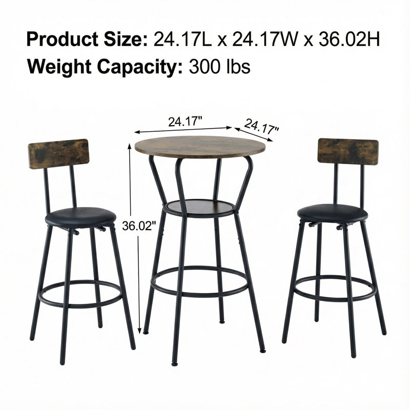 Nanni 2 - Person Solid Wood Top Four Leg Base Dining Set