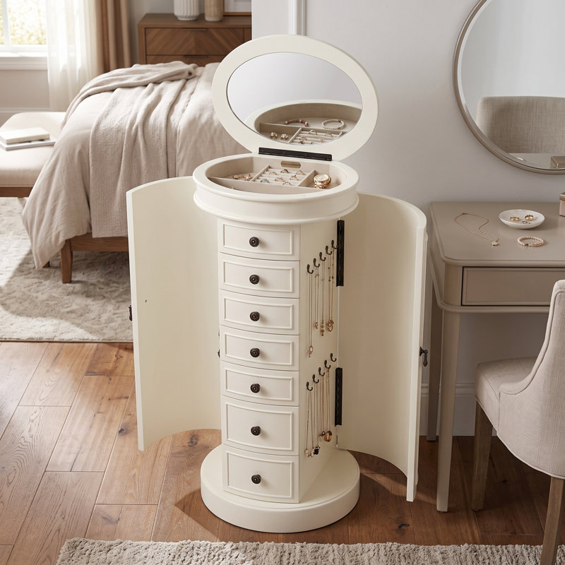 Armoire à bijoux avec miroir Pettus, Ivoire